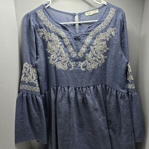 Indigo Soul Blue Embroidered Blouse